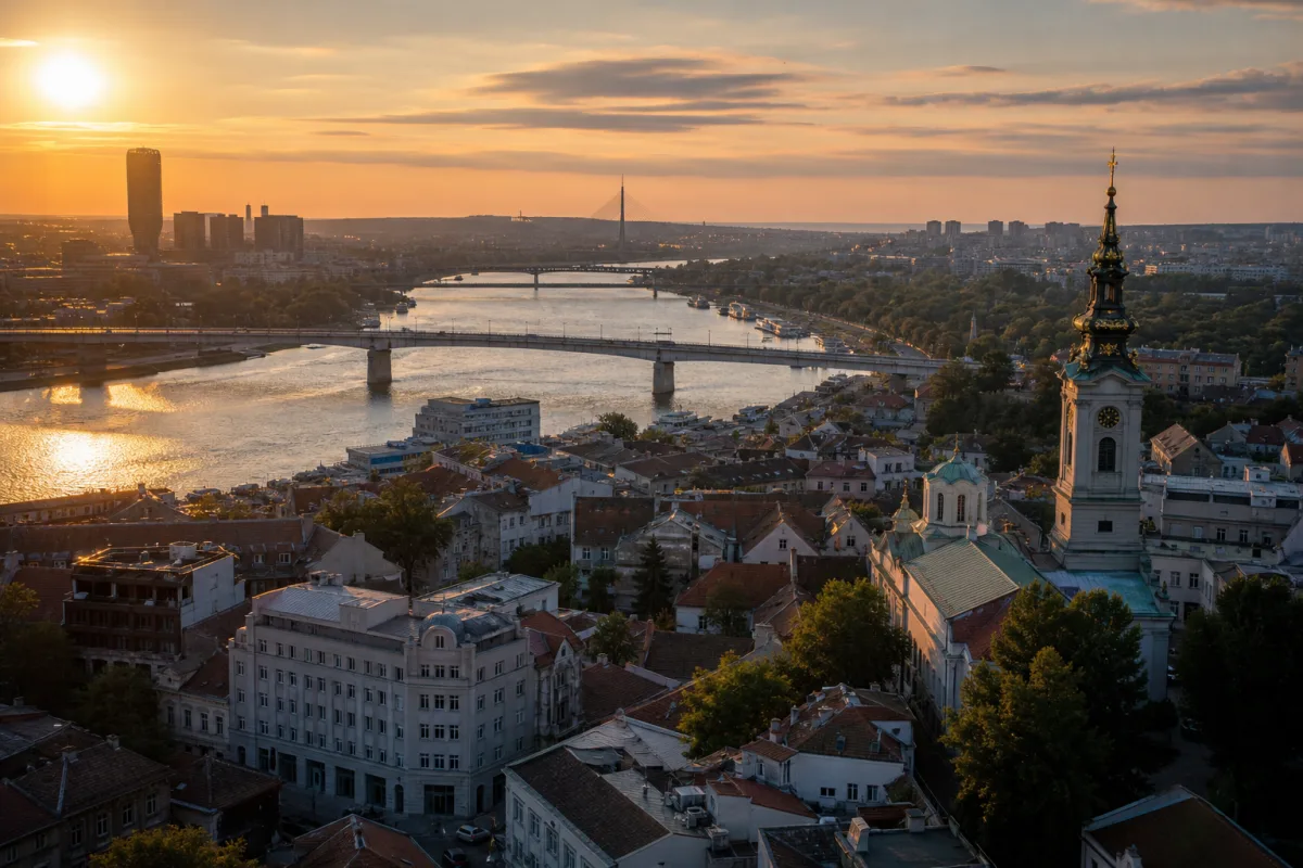 Belgrade city view with the river and historic buildings