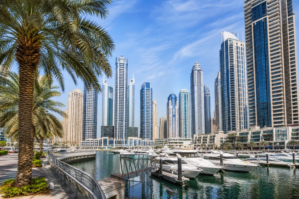 Modern residential towers in Dubai Marina