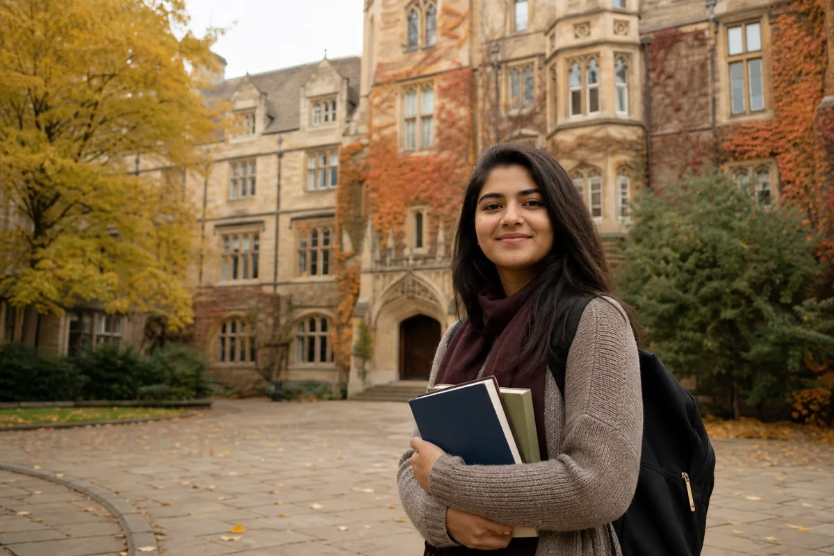 Student with books preparing for university studies in the UK