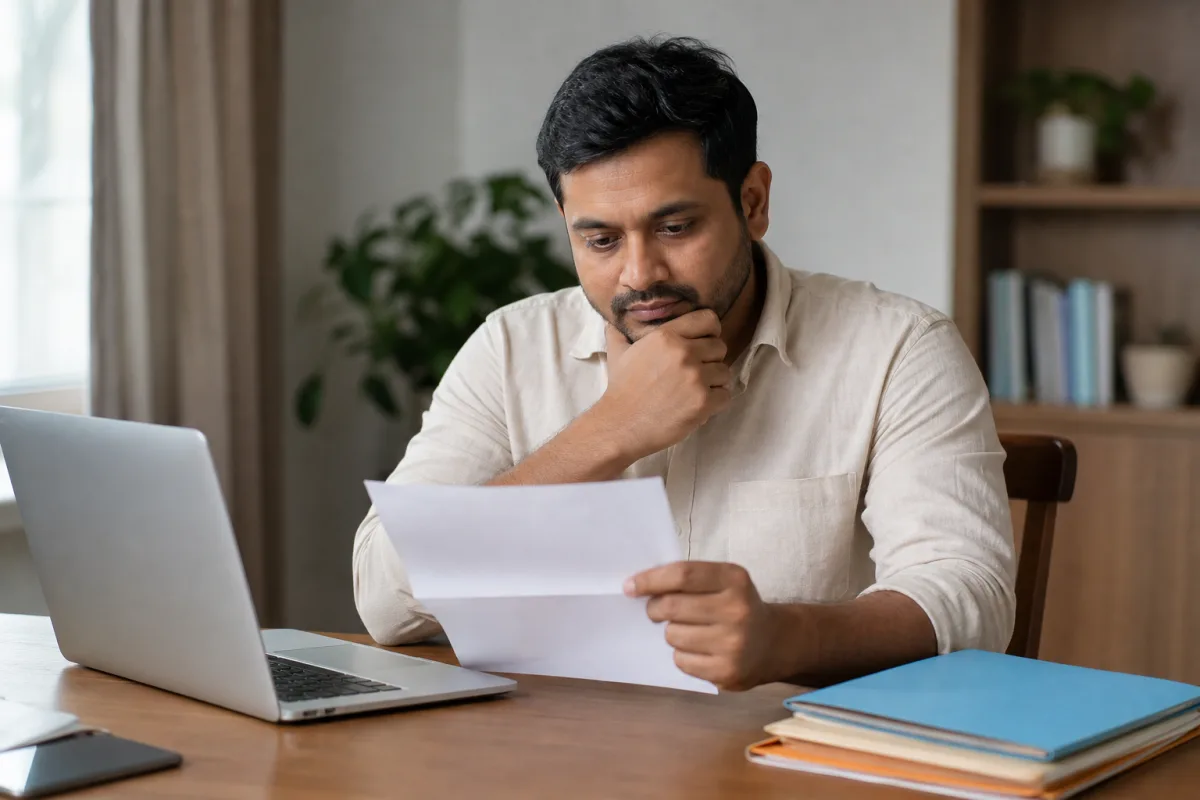 Applicant reading a letter at home while planning a new UK visa application